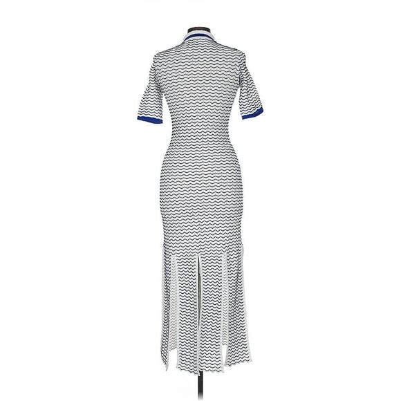 NWOT REMAIN 3d Wave Knit Polo Slit Dress Blue Chevron Collared 8 - Picture 3 of 5